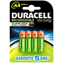 Duracell Rechargeable, lot de 4 piles rechargeables AA 2500mAh