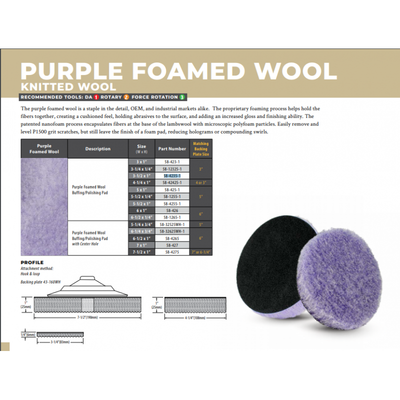Lake Country 5.5" Purple Foamed Wool Pad 6-Pack