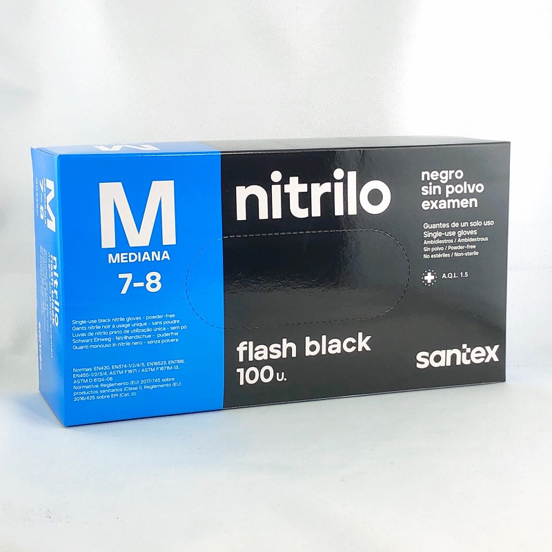 Black Nitrile Gloves Black Size M - 7/8 Non-Powdered Box of 100