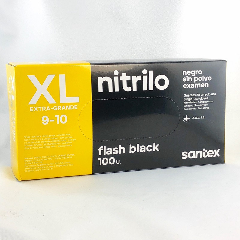 Gants Nitrile Noir Flash Black Taille XL - 9-10 Non Poudrés Boite de 100